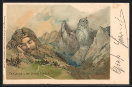 Künstler-Lithographie Edward Theodore Compton: Der Wilde Kaiser U. Der Zahme Kaiser, Berg Mit Gesicht / Berggesichter  - Compton, E.T.