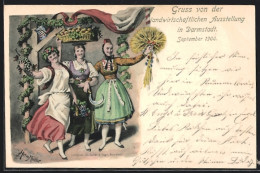 Künstler-AK Darmstadt, Landwirtschaftliche Ausstellung 1900, Frauen In Tracht  - Expositions
