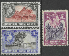British Solomon Islands. 1939-51 KGVI. 2d, 3d, 6d Used.SG 63a, 64, 67. M6028 - British Solomon Islands (...-1978)