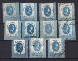 KINGDOM ITALY SET OF 11 FISCAL REVENUE TAX STAMPS. C.1866. USED - Fiscaux