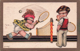  TENNIS - Illustrateur Signé  - Enfants Aux Court De Tennis - 1937 - Andere & Zonder Classificatie