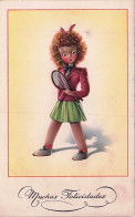Sport - TENNIS - Illustrateur  - Jeune Femme Au Tennis -muchas Felicidades - 1900-1949