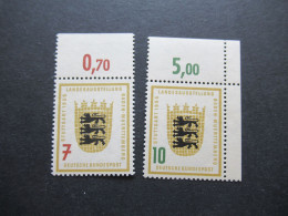 BRD 1955 Landesausstellung Baden-Württemberg Michel Nr. 212 / 213 **  / Postfrisch Oberrand Nr. 213 Eckrand Oben Rechts - Unused Stamps