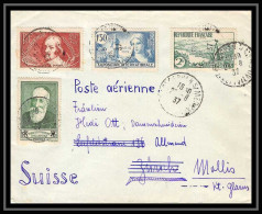 41974 Affranchissement Compose Chomeurs 1937 Pour Mollis Glaris Suisse (Swiss) France Aviation PA Poste Aérienne Airmail - 1927-1959 Lettres & Documents