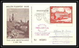41666 Ballon-Flugpost SAAR Karte 1954 Allemagne (germany) Saar Aviation PA Poste Aérienne Airmail Lettre Cover - Covers & Documents
