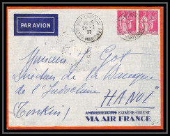 41426 Nice France 1937 Pour Hanoi Tonkin Vietnam Type Paix Aviation PA Poste Aérienne Airmail Lettre Cover - 1927-1959 Briefe & Dokumente