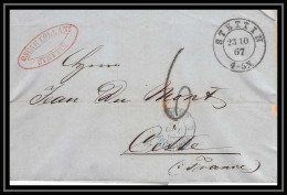 41102 Lettre LAC Allemagne Deutschland Stettin Prusse Erquelines 1867 P Cette Herault France Marque D'entree Vorlaufer - Entry Postmarks