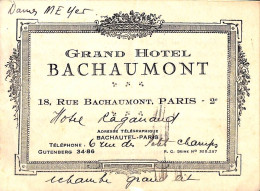 Feuillet 4 Pages Grand Hôtel Bachaumont Paris - Cafés, Hôtels, Restaurants