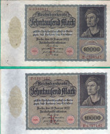 ALLEMAGNE - 2 BILLETS DE 10 000 MARK 1922 - 10.000 Mark