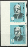 Turkey: 1966 Cultural Celebrities 50 K. ERROR "Partially Imperf." MNH** - Unused Stamps
