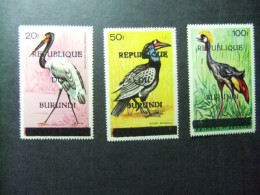 58 BURUNDI 1967 / PAJAROS OISEAUX / YVERT 196 + 197 + 198 MNH - Grues Et Gruiformes