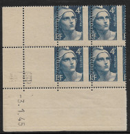 France N°725** Bloc De 4 Coin Daté Variété Piquage à Cheval. - Unused Stamps