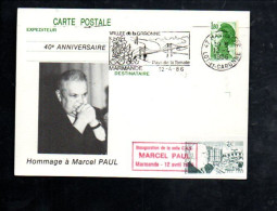 ENTIER LIBERTE REPIQUE HOMMAGE A MARCEL PAUL à MARMANDE 1986 - Commemorative Postmarks
