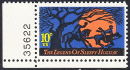 !a! USA Sc# 1548 MNH SINGLE From Lower Left Corner W/ Plate-# 35622 - Legend Of Sleepy Hollow - Unused Stamps