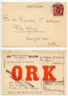 Belgium 1934 QSL Postcard; Thielt - ORK, Radio-Electrisch Centrum, Ruysselede To New York; Scott 227 - King Albert - Lettres & Documents
