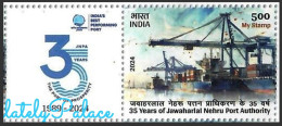 India 2024 35th Years Of Jawaharlal Nehru Port,Ship,Boat,Container,Water,Cargo,Trade,Stamp+Info MNH (**) Inde Indien - Neufs