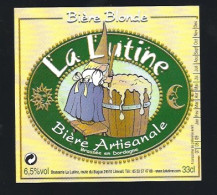 étiquette Bière France: Biere Blonde La Lutine  6,5 % 33cl  Brasserie La Lutine Limeuil 24  " Femme" - Bière