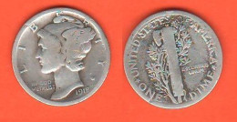 America Dime 1918 Mercury USA United States America Silver  K 140 War Coin - 1916-1945: Mercury