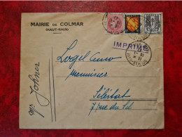Lettre / Carte TARIF IMPRIME 1947 COLMAR GARE ENTETE MAIRIE BLASON ALSACE CERES MAZELIN ET CHAINES BRISEES - Sonstige & Ohne Zuordnung