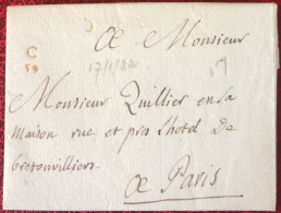 France, Petite Poste De Paris, Bureau C + C59 + 5e Levée, Sur Lettre 17.1.1782 - (A206) - 1701-1800: Vorläufer XVIII