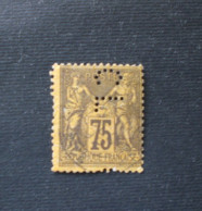 France FRANCIA 1884 SAGE 75 CENT VIOLET S JAUNE TYPE II PERFIN C.L. - Used Stamps