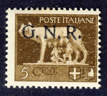 1944 - G.N.R. Tiratura Di Brescia - 5 C. Bruno Nuovo MNH (2 Immagini) - Neufs
