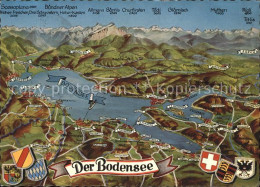71539321 Langenargen Bodensee Panorama Bodensee Alpenpanorama Wappen Vogelperspe - Langenargen