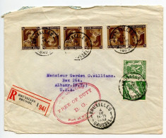 Belgium 1938 Registered Cover; Brussels To Albany, NY; 3 70c. King Leopold Tete Beche Pairs & 35c. W/ Schaubek Label - Lettres & Documents