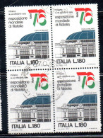 ITALIA REPUBBLICA ITALY REPUBLIC 1976 ESPOSIZIONE MONDIALE DI FILATELIA 76 PROPAGANDA QUARTINA BLOCK LIRE 180 USATO USED - 1971-80: Used