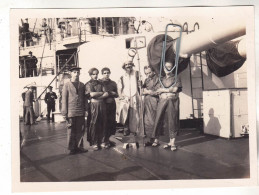 PHOTO NAVIRE DE GUERRE TOUR CANON 305 MM DU CUIRASSE WALDECK-ROUSSEAU COMPAGNE DE CHINE 1929 FETE ST ELOI - Schiffe
