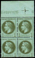 France Classiques N°25 1c Vert- Bronze Bloc De 4 Bdf Qualité:** Cote:380 - 1863-1870 Napoléon III Lauré