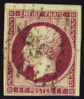 France Classiques N°18 1F Carmin (léger Pelurage) Qualité:obl Cote:3400 - 1853-1860 Napoléon III.