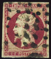 France Classiques N°18 1F Carmin (defaut) (signé Calves) Qualité:obl Cote:3400 - 1853-1860 Napoléon III