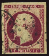 France Classiques N°18 1F Carmin (defaut) Qualité:obl Cote:3400 - 1853-1860 Napoléon III