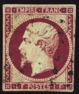 France Classiques N°18 1F Carmin (marges Courtes) Qualité:obl Cote:3400 - 1853-1860 Napoléon III.