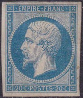 France Classiques N°14A 20c Bleu Type I(signé Calves) Qualité:* Cote:450 - 1853-1860 Napoléon III