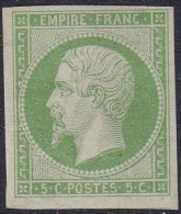 France Classiques N°12a 5c Vert-jaune (signé Calves) Qualité:* Cote:1500 - 1853-1860 Napoléon III.