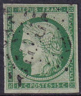 France Classiques N°2b 15c Vert Foncé TB (signé Calves Et Brun)(certificat Calves) Qualité:obl Cote:1350 - 1849-1850 Cérès