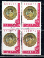 ITALIA REPUBBLICA ITALY REPUBLIC 1976 EUROPA CEPT UNITA  QUARTINA BLOCK LIRE 150 USATO USED - 1971-80: Used