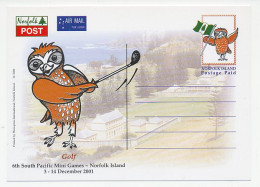 Postal Stationery Norfolk Island 2001 Golf - South Pacific Mini Games - Owl - Other & Unclassified