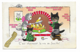 CPA - Illustration Avec Texte Avec Ajoutis /paillettes De 3 Chats Humanisés Faisant Des Crêpes - J.D.A 621 - - Gekleidete Tiere