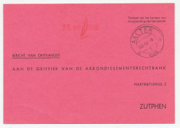 Dienst PTT Aalten - Zutphen 1966 Bericht Van Ontvangst - Non Classés