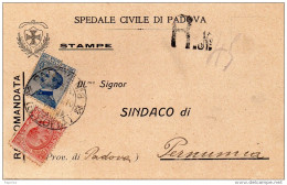 1910 CARTOLINA RACCOMANDATA CON ANNULLO PADOVA - Marcophilie