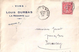 11 / AUDE / CAUNES A MOUX / OBL.MANU. TYPE CCL2 / 1928  S.LETTRE ENTETE - Manual Postmarks