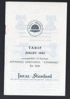 Tarif IDEAL STANDARD 1961 ( Appareils Sanitaires) (voit La Description) (PPP47516) - Advertising