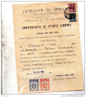 1950  CERTIFICATO COMUNALE CON MARCHE COMUNE META NAPOLI - Erinnophilie