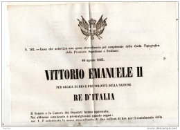 1862 LEGGE CHE AUTORIZZA UNA SPESA STRAORDINARIA PEL COMPIMENTO DELLA CARTA TOPOGRAFICA DELLE PROVINCE NAPOLETANE  E SIC - Documents Historiques