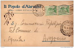 1926  CARTOLINA INTESTATA  IL POPOLO D'ABRUZZO CON ANNULLO ROMA + AVEZZANO AQUILA - Marcophilie