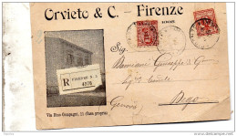 1905 CARTOLINA RACCOMANDATA INTESTATA CON ANNULLO FIRENZE 3 - Marcophilie