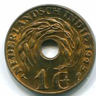 1 CENT 1945 P INDIAS ORIENTALES DE LOS PAÍSES BAJOS INDONESIA Bronze #S10428.E.A - Niederländisch-Indien
